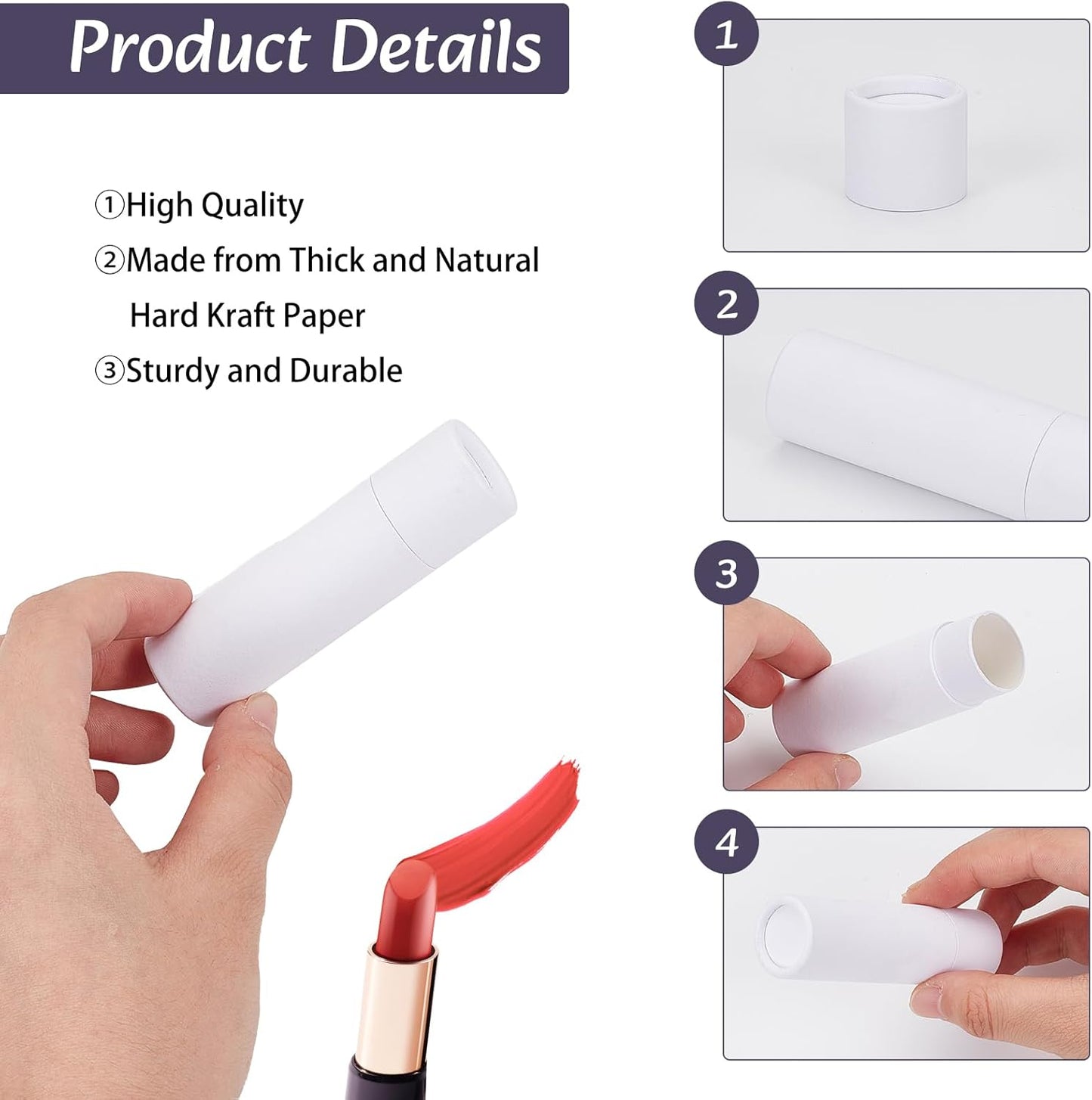 NICENEEDED 10 Pcs Paperboard Lip Balm Tubes, 0.6 Oz Kraft Paper Lipstick Tube, Cardboard Empty Deodorant Container Solid Perfume Tube Cosmetic Box for DIY Chapstick Deodorant Crayon