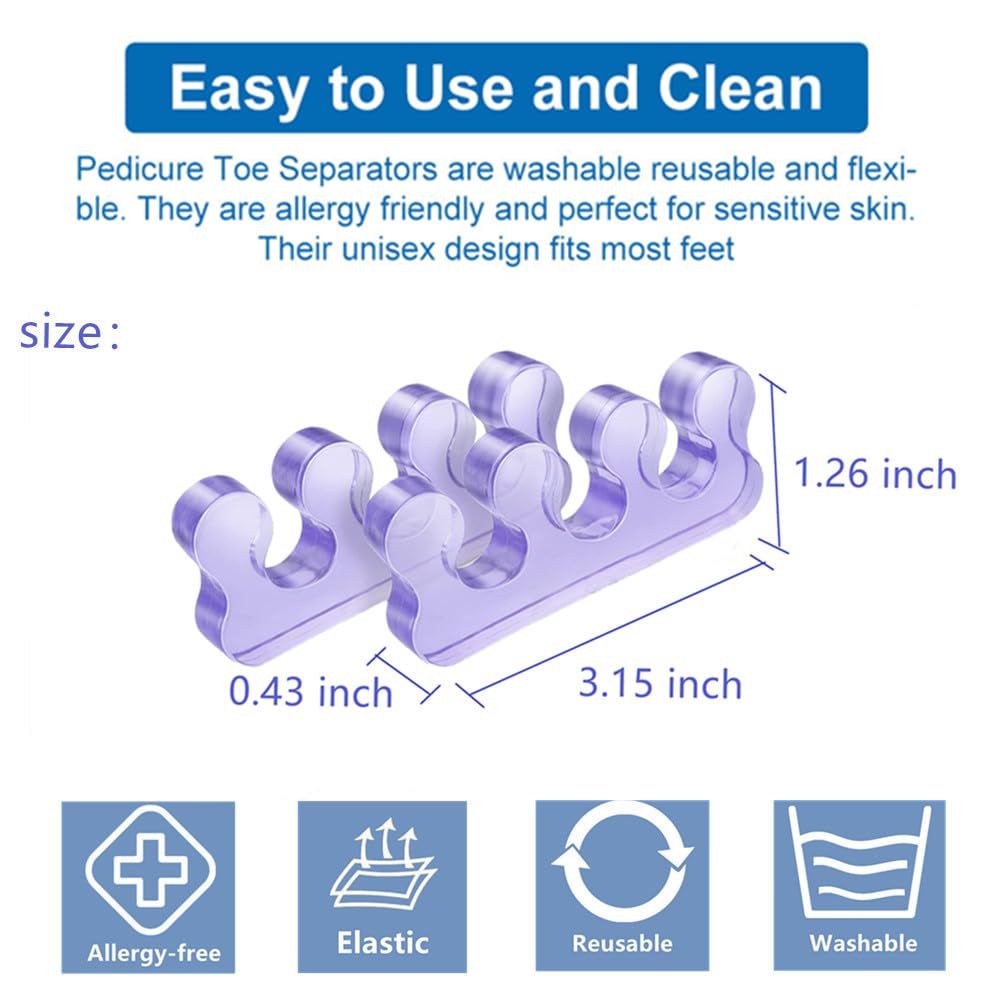 Toe Separators for Bunion & Nail Polish - Pedicure Toe Spacers & Toenail Dividers, Orthopedic Gel Material, Soft Gel Pedicure Kit Suitable for Salon Supplies