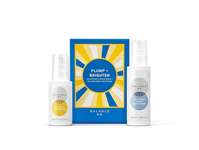 Balance Me Gift Set Plump + Brighten Vitamin C Repair Serum, Collagen Boost, Ultimate Holiday Skin Brightening Kit, Natural/Vegan Skin Care, 2 Full Size Products - 1 each