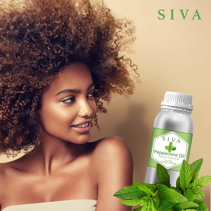Siva Peppermint Essential Oil - 16 Fl Oz – Natural Peppermint Oil - for Diffuser, Face, Skin Care, Aromatherapy, Hair Care, Scalp and Body Massage
