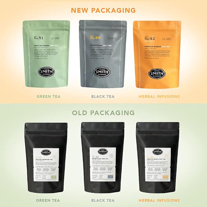 Smith Teamaker Ginger Peach Iced Tea No. 35 Refreshing, Caffeinated, Sugar-Free, Sustainably Grown, Full Leaf Black Iced Tea Bags, 10 Count, 1 Quart Sachets