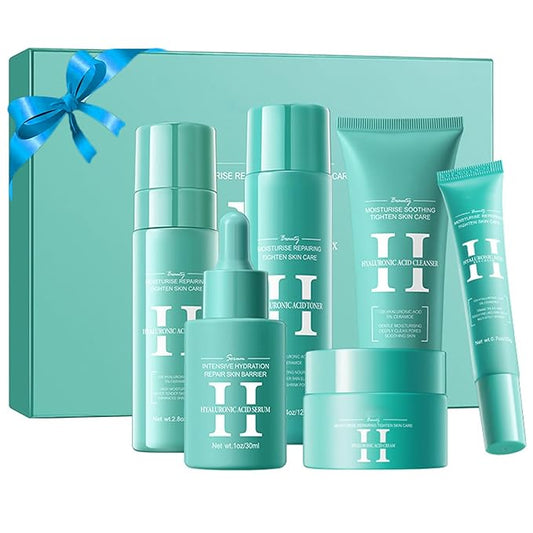 Hyaluronic Acid Skincare Set, Hydrated Skincare Gift Set for Women Skin Care Kit with Cleanser, Toner, Serum, Cream, Lotion, Eye Cream, Skincare Starter Kit for Women Hydrating Skin