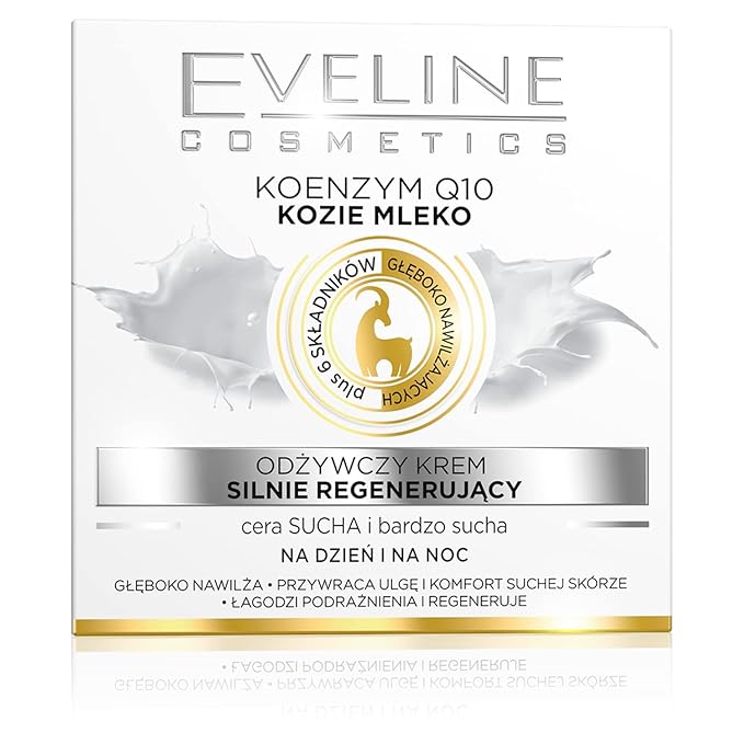 Eveline Cosmetics Nature Line Goats Milk Intensely Regenerating and Nourishing Day and Night Cream m, Reduce Wrinkles, Fine Lines, Even Skin Tone, Age Spots, Sun Spots with Coenzyme Q10 and Goats Milk