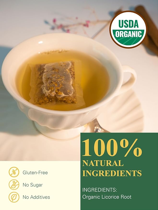 GLDNT Organic Licorice Root Tea Bags, Premium Natural Organic Licorice Tea, Warm & Natural Sweet Flavor, Caffeine Free, 100 Count