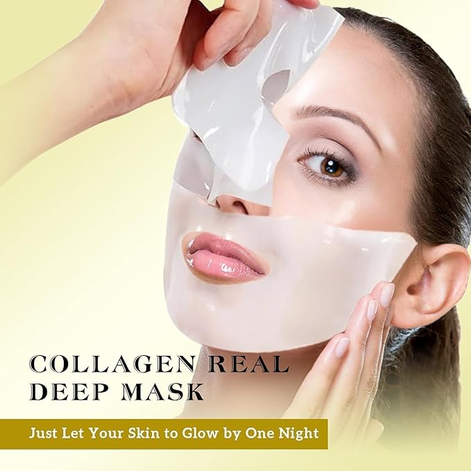 Bio-Collagen Overnight Collagen Face Mask, Deep Collagen Anti-Wrinkle Lifting Glass Glow Face Mask for Moisturizing, Firming, Glowing Skin Care, Bio Collagen Sheet Mask for All Skin Types, 8 Packs