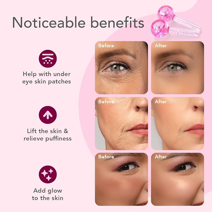 Ice Globes for Face Neck & Eyes, Unbreakable Stainless Steel Gua Sha, Facial Ice Globes for Puffiness, Wrinkles, Dark Circles, Pink (Set of 2)