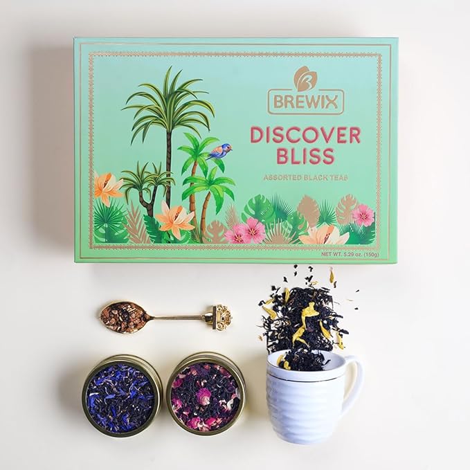 BREWIX, Discover Bliss Premium Black Tea Christmas Gift Box (5.29oz/ 75+ Cup) | Tea Gift Sets For Tea Lover |6 Unique Black Tea | Best for Birthdays, Anniversaries & Holidays