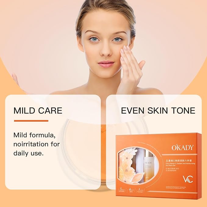 O'KADY Skincare Sets & Vitamin C ,Face Care Set for Women,Day & Night Skincare Gift with Cleanser, Toner, Serum, Eye Cream, Moisturizing Cream,Night Cream for Women Teen Girls Birthday(6 Pcs)