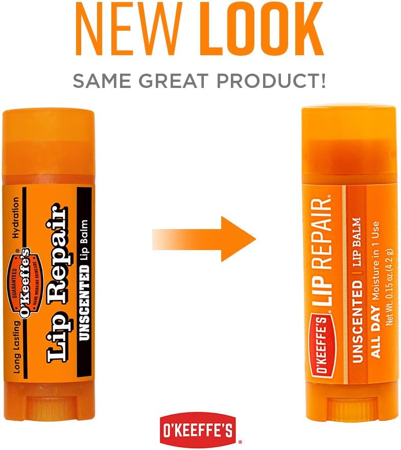 O'Keeffe's Unscented Lip Repair Lip Balm for Dry, Cracked Lips, Stick, (Pack of 11)