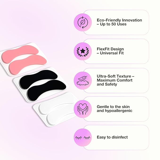 Curacoro Reusable Eye Pads, Silicone Under Eye Patches Lash Lift Cover Eyelash Extension | Soft Pads for Sensitive Skin during Eyelash Perm Lamination & Lash Extensions Remover (Black, Style 2)