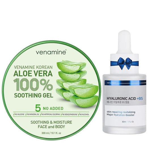 VENAMINE korean Moisture Bundle Korean Aloe Vera Gel with Pure Hyaluronic Acid with Vitamin B5 Serum bundle