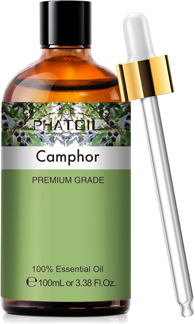 Camphor 3.38fl.oz Essential Oil, PHATOIL Aromatherapy Essential Oils for Diffuser, Humidifier, Perfect for DIY Soap, Candle, Bath Bombs Making(100ml)