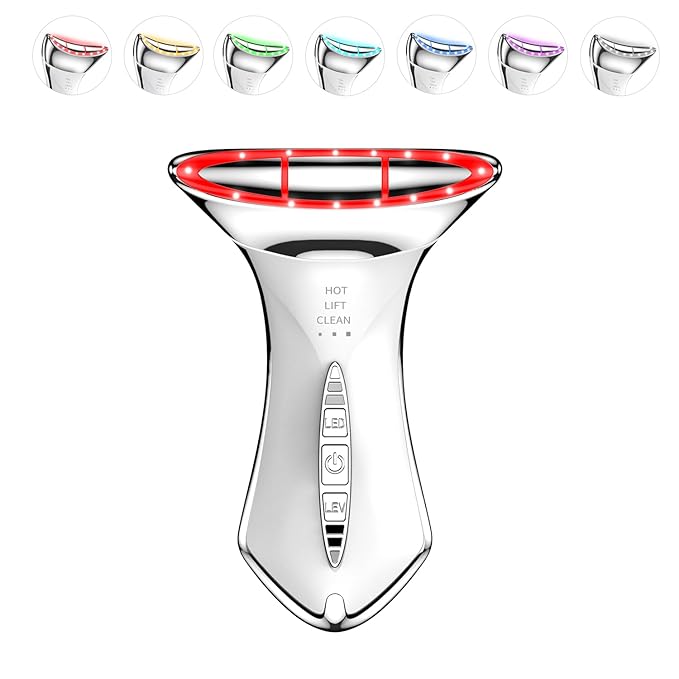 Neck and Face Sculptor with 7-in-1 Led for Skin Care,Water Resistant True Beauty Glow Facial Massager (White)