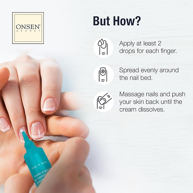 Onsen Secret Cuticle Conditioner Cream 30ml & Japanese Anti-Aging Firming Hand Lotion 135ml Bundle. Cuticle Oil Nail Care Serum Sooth, Repair & Strengthen Cuticles & Nails + Anti Aging Hand Cream