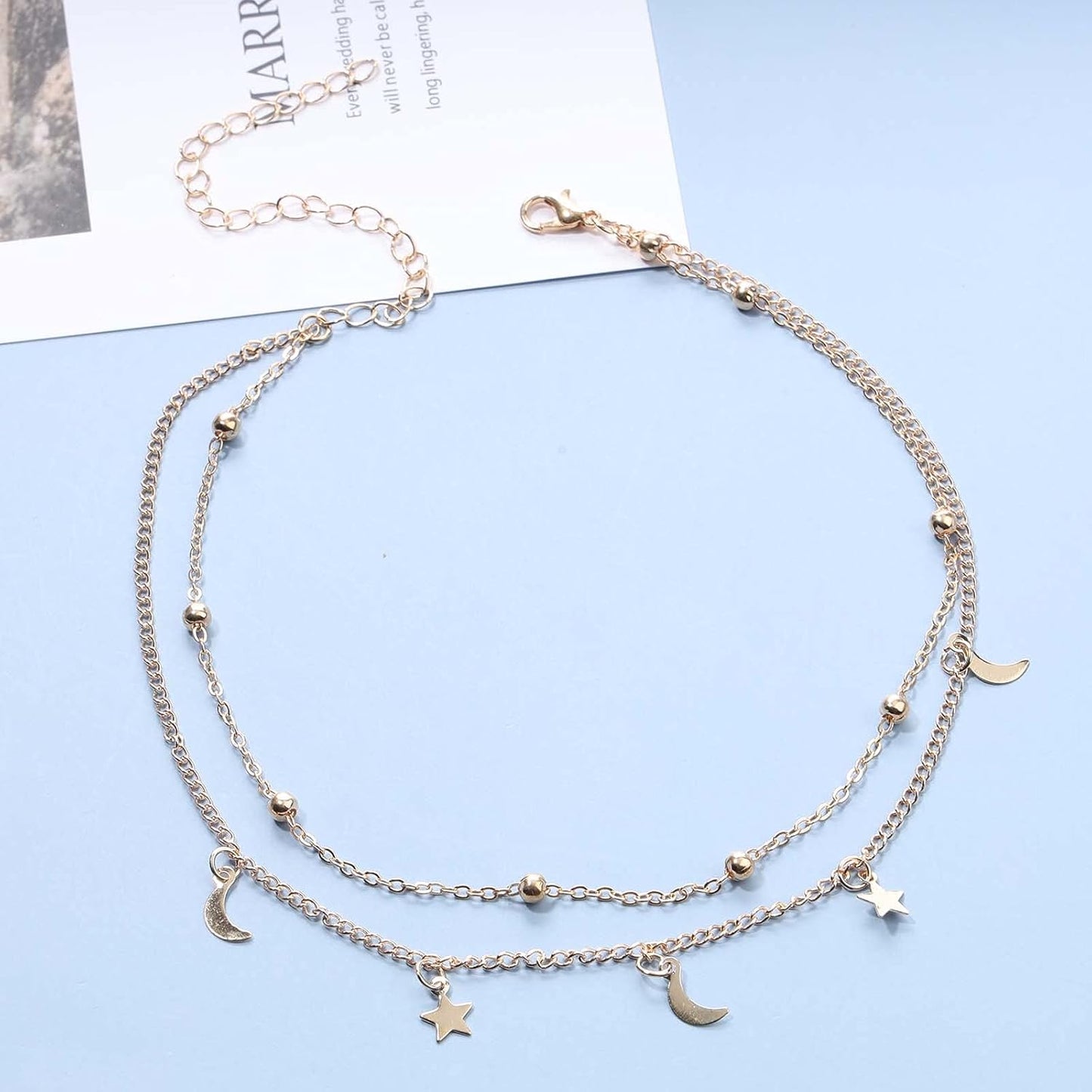 Boho Star Moon Necklace Choker Gold Layered Star Choker Necklace Crescent Moon Necklace Celestial Necklace Chain Festival Jewelry for Women and Girls