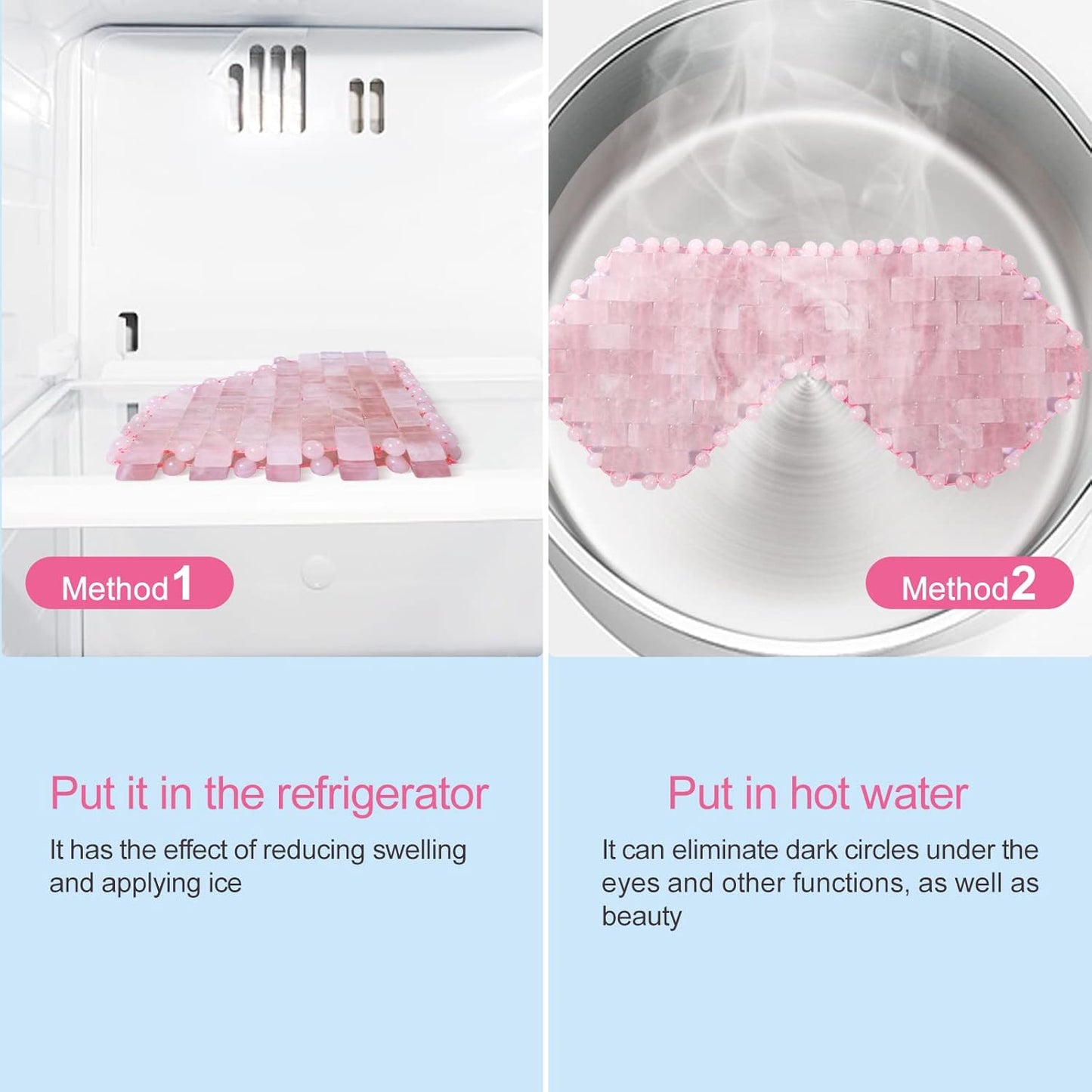 Quartz Eye Mask, Rose Jade Eye Mask Natural Crystal Sleep Mask, Eliminate Wrinkles Puffiness Headache and Migraine Relief Mask (#2-rose quartz)