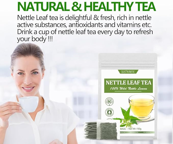 Premium 100 Stinging Nettle Leaf Tea Bags, Made with 100% Wild Nettle Leaves，No Additive & Caffeine Free.