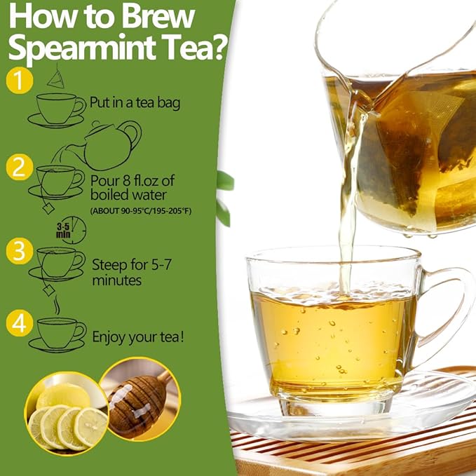 Premium 60 Spearmint Tea Bags, Made with 100% Natural Spearmint, Caffeine Free & No Additives.