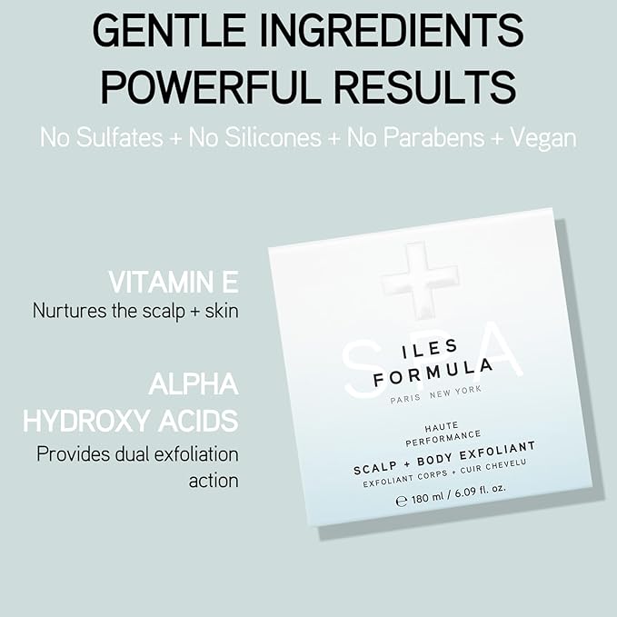 Iles Formula Scalp + Body Exfoliant - Dual Exfoliation with Rice Husk + Alpha Hydroxy Acids From Kiwi Fruit, Gentle Antioxidant - Dead Skin Remover & Rejuvenation - (50 ml) Bergamot Scent