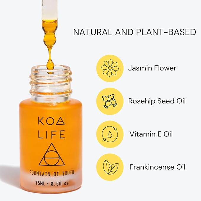 KOA LIFE Fountain of Youth - Hydrating Anti-Aging Rosehip Seed Face Oil for Gua Sha, Moisturizing and Detoxifying, Reduce Puffiness, Organic,15 ml