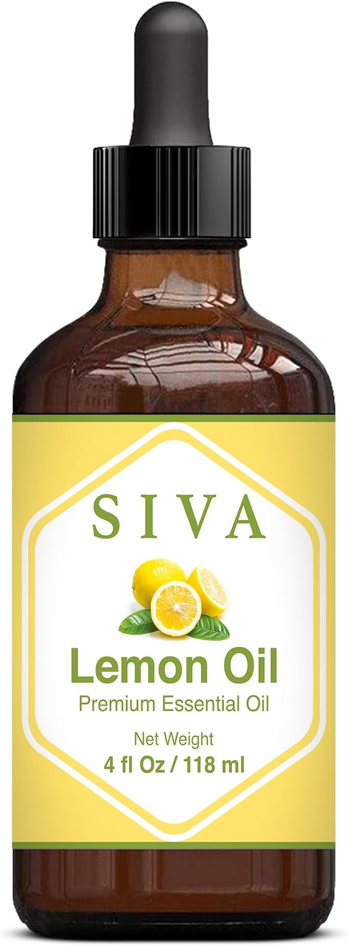 SIVA Lemon Essential Oil - 4 Fl Oz – Natural Lemon Oil - for Diffuser, Face, Skin Care, Aromatherapy, Hair Care, Scalp and Body Massage - with Dropper