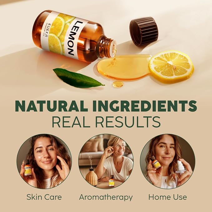 Kukka Lemon Essential Oil for Skin, Diffuser & DIY - 0.34 Fl Oz - 100% Pure Natural, Fresh Lemon Scent, for Cleaningï¼ŒAromatherapy,Candles,Soap Making Scent DIY