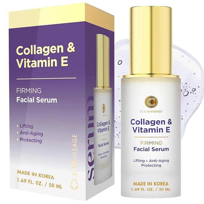 Collagen & Vitamin E Serum - Dermatologist Tested, Anti-Aging, Hydrates, Reduces Wrinkles, Clean Beauty, Cruelty-Free Korean Skin Care for All Skin Types - 1.69 fl. oz
