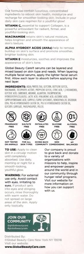 Global Beauty Care Glowing Vitamin C 3 Piece Set with Vitamin C Eye Cream, Vitamin C Skin Cream and Vitamin C Eye Cream with Niacinamide, AHA's & Vitamin E