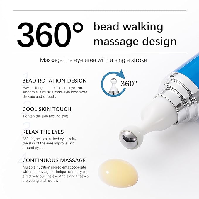 NICEFACE 5% Caffeine Eye Serum - Under Eye Cream for Dark Circles and Puffiness Eye Care - with 360° Massage Ball Reduce Wrinkles and Fine Lines - Bags under eyes for Men and Women