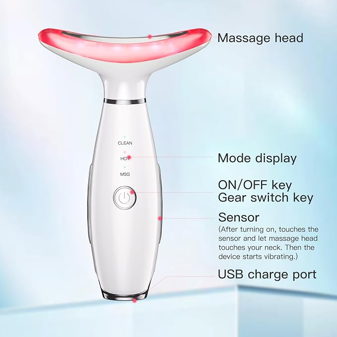 Neck Face Beauty Device, Skin Care Face Massage,3 in 1 Facial Massager Sculpting Tool with Thermals, Vibration (White)