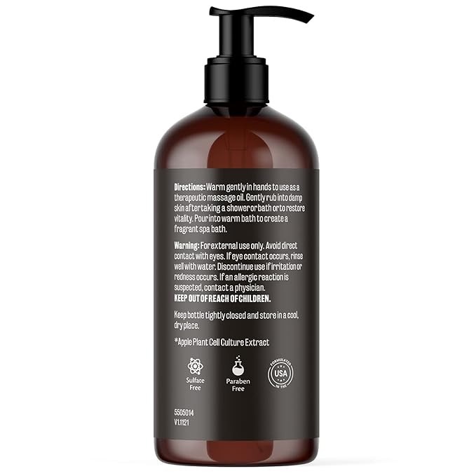 Ylang Ylang + Ginger Massage Oil for Massage Therapy and Manipulation Therapy | Collagen and Stem Cell Anti Cellulite Body Oil for Lymphatic Massage and Sore Muscles Skincare by M3 Naturals