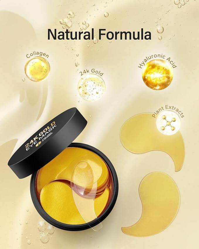 Komoko 30-Pairs 24K Gold Under Eye Patches, Skin Care, Golden Under Eye Mask Anti-Aging Collagen & Amino Acid, Eye Mask for Removing Dark Circles, Puffiness and Wrinkles, Refresh Your Under Eye Skin
