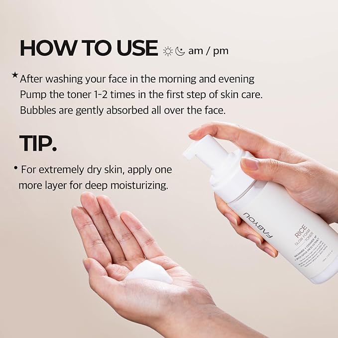 Fabyou Glass Skin Duo Rice Glow Foam Toner + Retinol Peptide Youthful Serum After-Cleansing for Gentle Facial Care, Korean Skincare Set