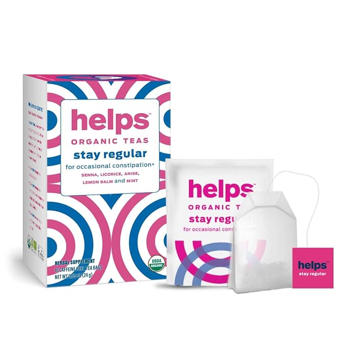 HELPS TEAS | Helps Stay Regular Tea | Organic blend of Senna, licorice, anise, lemon balm and mint that relieves occasional constipation | Laxative and Draining Effect | 16 Tea Bags |