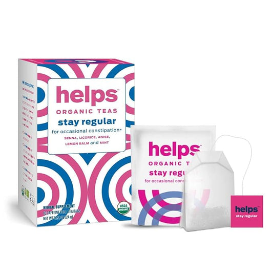 HELPS TEAS | Helps Stay Regular Tea | Organic blend of Senna, licorice, anise, lemon balm and mint that relieves occasional constipation | Laxative and Draining Effect | 16 Tea Bags |