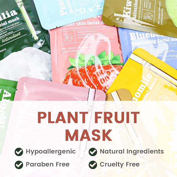 Face Masks Skincare,Facial Mask for Women Skin Care,Sheet Masks Beauty with Natural Ingredients,Birthday Party Spa Gift for Kids Teens Girls,Hydrate Nourish Soothe for All Skin Types 8 Pack