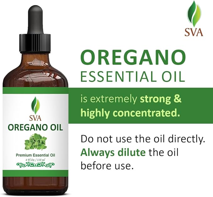 SVA Oregano Essential Oil – 4 Fl Oz – 100% Natural Oregano Oil - for Diffuser, Hair Care, Face, Skin Care, Aromatherapy, Scalp and Body Massage, Soap and Candle Making – with Dropper