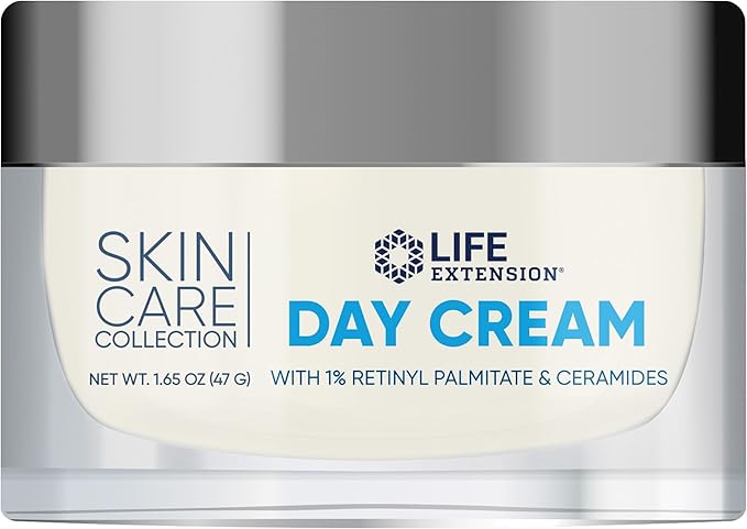 Life Extension Skin Care Collection Day Cream, retinyl palmitate, rice bran ceramides, shea butter, green tea, daytime nourishment to regenerate collagen & moisturize skin, 1.65 oz (47 g)