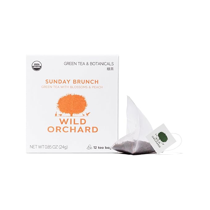 Wild Orchard Regenerative Organic Certified Flavored Green Tea - Sunday Brunch (12 Tea Bags) - With Delicate Flower Petals - Regeneratively Cultivated on Jeju Island in South Korea