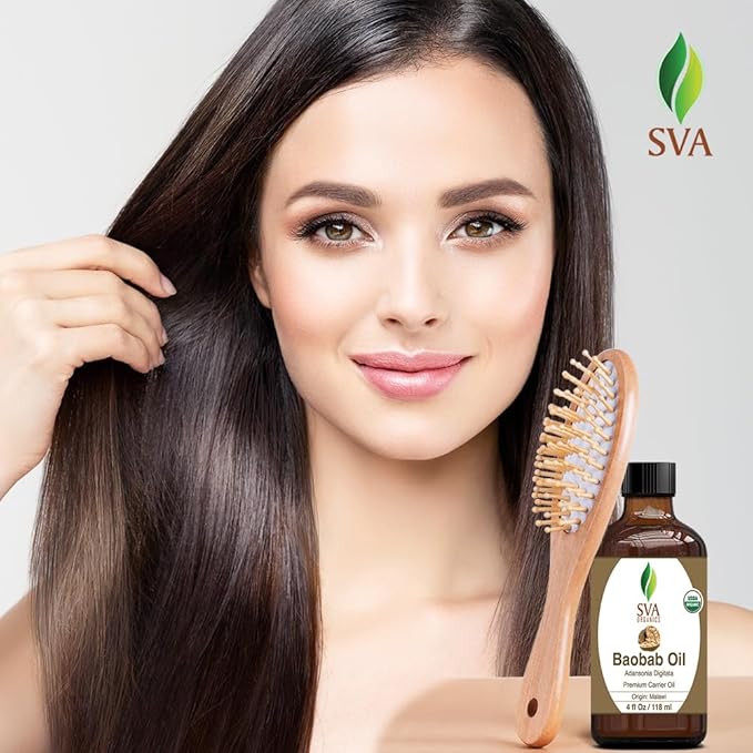 SVA Baobab Seed Oil Organic - 4 Fl Oz – 100% Natural Cold Pressed Organic Baobab Oil - for Face, Skin Care, Hair Care, Scalp Massage & Body Massage – Carrier Oil with Dropper