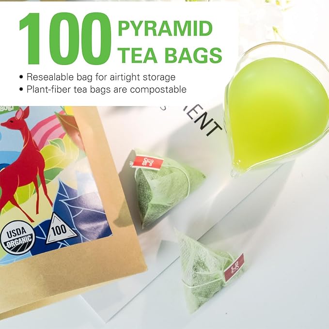 WT WEETEE Organic Matcha Green Tea Bags, Organic Japanese Matcha + Sencha Green Tea Blend 100 Pyramid Sachets, Easy & Quick to Brew for Cold or Hot