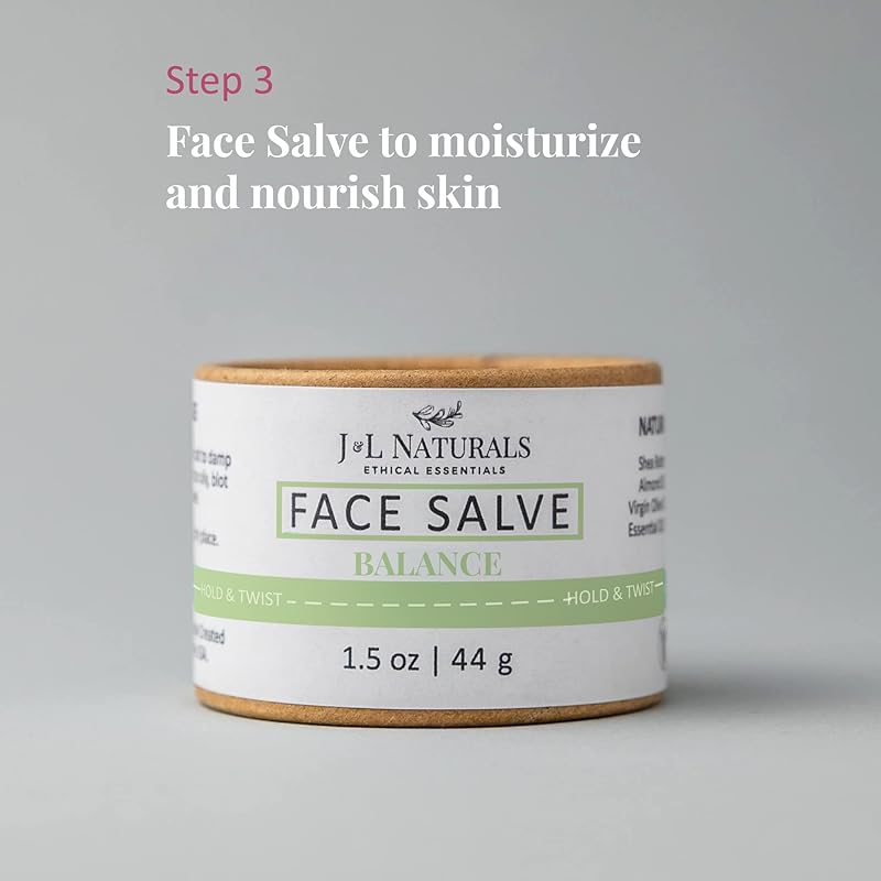 J&L Naturals Exceptional Skin Regimen Kit With Cleansing Bar, Face Salve, Konjac Sponge, Lip Balm | For Oily and Combination Skin | Zero Waste (Balance (oily, combination skin), Exceptional)