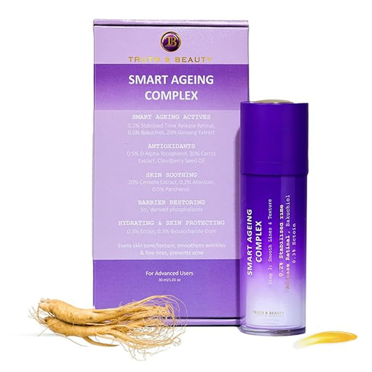 TRUTH & BEAUTY Advanced Smart Ageing Complex Serum 0.2% Retinal, 0.5% Bakuchiol for Fine Lines Wrinkles and Skin Smoothing Hydrate Face Serum for All Skin Types (1.01 Fl OZ) Fragrance Free