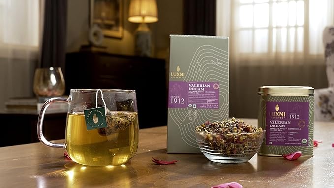 Luxmi Estates Valerian Dream Night Time Herbal 90 Teabags (15 x 6) | with Chamomile, Lavender & Valerian Root | USDA Organic, Non-GMO, Caffeine Free | Individually packed