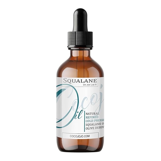 Dr Joe Lab Squalane Oil Pure Plant Derived Refined Cold Pressed From Olives Vegan Undiluted Carrier Oil for Face Skin Hair Body Cosmetics Natural Cleanser Moisturizer (4 oz Glass & Dropper)