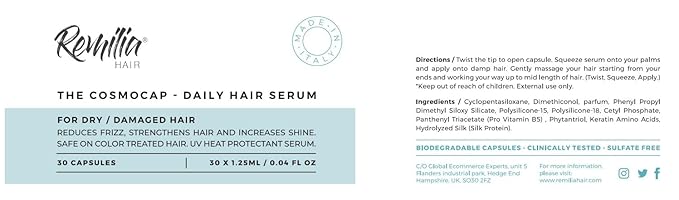 Remilia Hair Serum for Frizzy and Damaged Hair – Keratin, Silk Protein & Vitamin B5 – 30 Capsules – Anti-Frizz, Repair & Smooth Finish