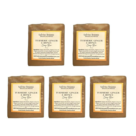 Turmeric Ginger and Honey Soap Bar Natural and Handmade Multi Bar Bundle | Gentle Cleanser for Face and Body | Help Fade Dark Marks (Turmeric 5 Bars)