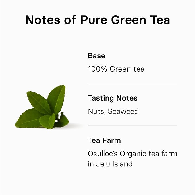 OSULLOC Pure Green Tea (Mild, Clean tasting Aroma), USDA Organic, Premium Blended Tea from Jeju, Tea Bag Series 20 count