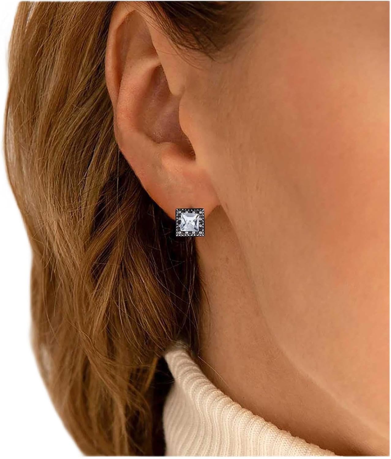 Boho Tiny Crystal Square Earrings Silver Cz Square Earrings Cz Rhinestone Square Stud Earrings Silver Geometric Earrings Jewelry for Women and Girls