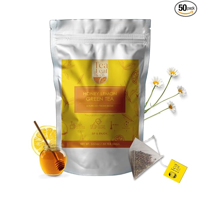 Honey Lemon Green Tea Bags (50 Count), Green Tea with Chamomile, Lemon & Honey Extract, Caffeinated, Real and Natural Green Tea, Blended with Fresh Herbs and Spices, Gluten Free